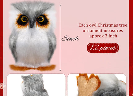 Sratte 12 Pcs Christmas Owl Ornament Furry Owl Ornaments,White