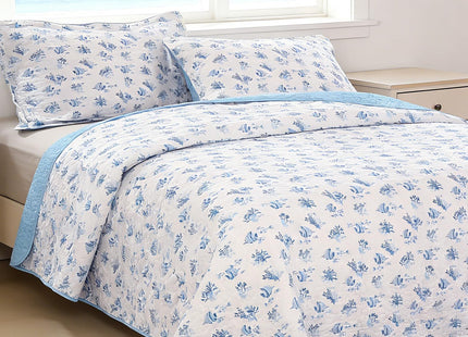 WINLIFE Blue Ocean Themed Coastal Quilt Set 100% Cotton, Queen 90''x98''