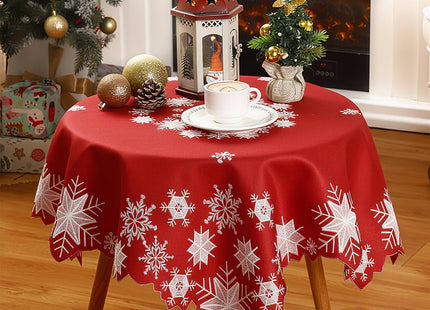 SiliFine Christmas Tablecloth Embroidered Snowflake Table Cover