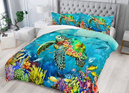 XYNHML Kids Turtle Rose Comforter Set Queen Beach Theme Jellyfish Starfish Bedding Set Sea Animal Reptile Bed Set with 2 Pillowcases for Boys Girls Room Decor