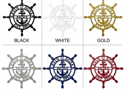 Personalized Wheel Ship Metal Sign, Custom Nautical Wall Decor, Custom Ship Wheel Monogram Wall Sign, Lake Beach House Decor