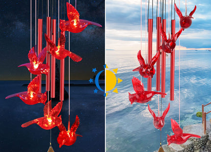 Cardinal Wind Chimes for Outside Mother Gift Red Cardinal Gifts for Women Memorial Chimes for Mom Solar Red Bird Solar Lights for Loss of Loved One Garden Cardinal Decor