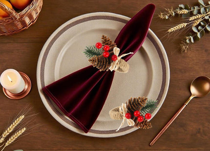Christmas Napkin Rings Set of 12 Evergreen Snowy Pinecone Red Berry