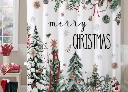 Baccessor Merry Christmas Shower Curtain 72x72 Inch Snow Pine Tree Bathroom
