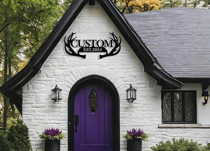 Personalized Metal Deer Antler Sign, Custom Deer Cabin Wall Art Decor