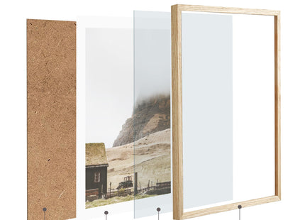 HesenDot Farmhouse Mountain Cabin Natural OAK Wood Framed Wall Art, 12x16in