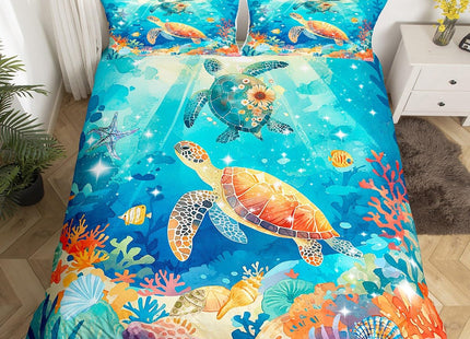 Feelyou Sea Turtle Bedding Set Twin Size Ocean Blue Comforter Cover Set for Boys Girls Teens Beach Coastal Duvet Cover Breathable Summer Holiday Vacation Bedspread Cover Room Decor Animal Quilt Cover