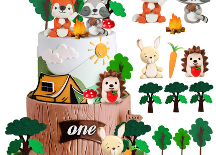 Woodland Animals Cake Topper with Fox Raccoon Hedgehog Rabbit Mushroom for Woodland Themed Birthday