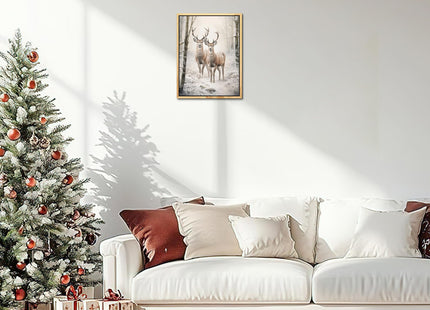 ARTZIO Christmas Deer Wall Art 8"X10" Vintage Framed Print