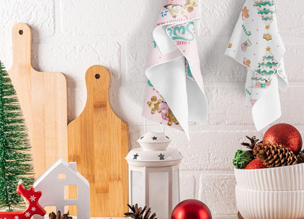 InIsaJace Pink Christmas Kitchen Towels, 6PCS Gingerbread Hand Tea Towels Set Xmas Housewarming Gifts, Candy Cane Kitchen Dish Clothes Bathroom Holiday Decor Supplies