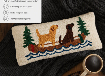 Mud Pie Canoe Hook Wool Pillow, Rustic Lodge Cabin Throw Pillow Decor