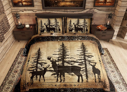 Erosebridal Rustic Deer Comforter Set Farmhouse Cabin Bedding Set Twin Western Woodland Wildlife Bedding Comforter Sets for Kids Boys Adults Men Black Retro Country Animal Quilt Duvet 2 Pcs