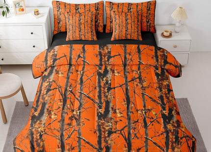 Erosebridal Orange Camo Queen Comforter Set with Sheets 7 Piece Forest Camouflage Bedding Set Rustic Farmhouse Cabin Bed in A Bag for Kids Adults Men,Country Woodland Hunting Theme Bed Set