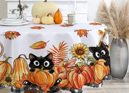 cusugbaso Fall Round Tablecloth 70 inches - Autumn Pumpkins Fade Reistant