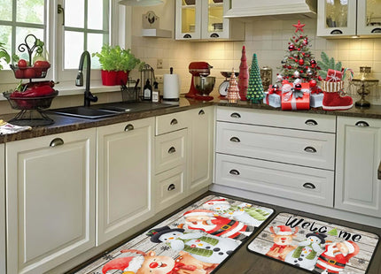 PyreneanHaven Christmas Kitchen Mats Set of 2, Christmas Decorations for Home Deer Snowman Welcome Rug Winter Mat Home Xmas Decor Low-Profile Kitchen Rugs for Floor 17"X47"+17"X30" (Snowman)