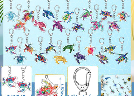 Landical 50 Pcs Acrylic Sea Turtle Keychains, 25 Styles Turtle Party Favors