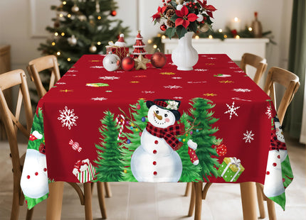 Arquiel Red Christmas Tablecloth 60 x 84 Inch Rectangular, Snowman Print