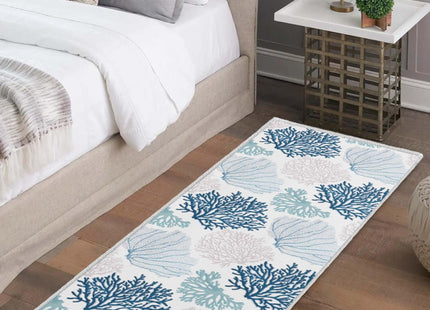 Coastal Runner Rug Beach Hallway Rugs Non-Slip Nautical Coral Machine Washable Rugs Modern Floor Carpet for Kitchen Bathroom Laundry Bedroom Living Room, 2x6