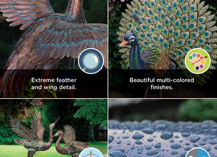Regal Art & Gift Metal Egret Statue – Coastal Heron Garden Sculpture, Elegant Bird Decor for Lawn, Patio, or Beach House Yard – Sturdy Outdoor Standing Crane Ornament, 15.25""L x 8.25""W x 40.5""H