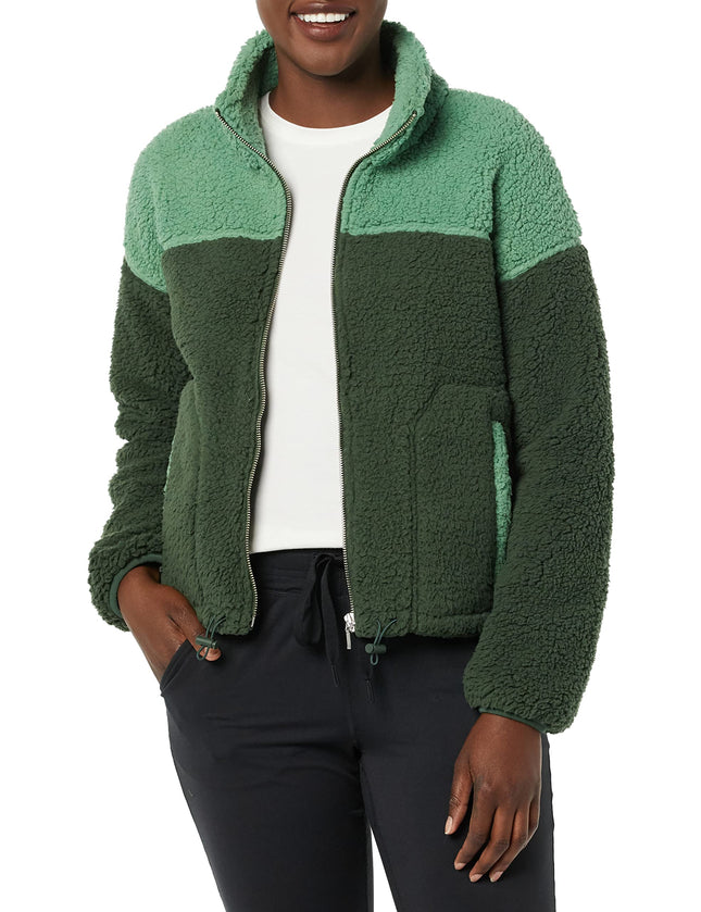 Amazon Essentials Women's Long Sleeve Fleece Zip-Up Sherpa Lined Jacket with Stand Neck, Dark Green Sage Green Shearling, XX-Large