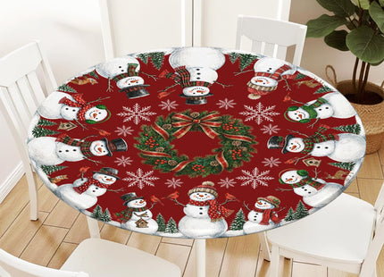 Christmas Snowman Round Fitted Tablecloth with Elastic for 36-40" Tables