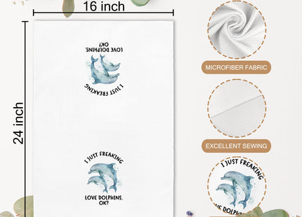 XNXLDYLH Funny Coastal Dolphin Hand Towels Gifts, Beachy Ocean Dolphin Bathroom Decor, Nautical I Just Freaking Love Dolphins Decor Dish Kitchen Hand Tea Towels for Bathroom Kitchen, 16x24 Inches