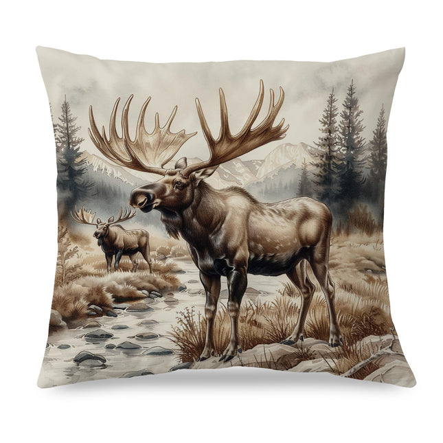AJIPUX Vintage Moose Wilderness Throw Pillow Covers 18x18, Moose Gifts, Winter Animal Pillow Cases for Home Living Room Bedroom Sofa Couch, Forest Animal Decor