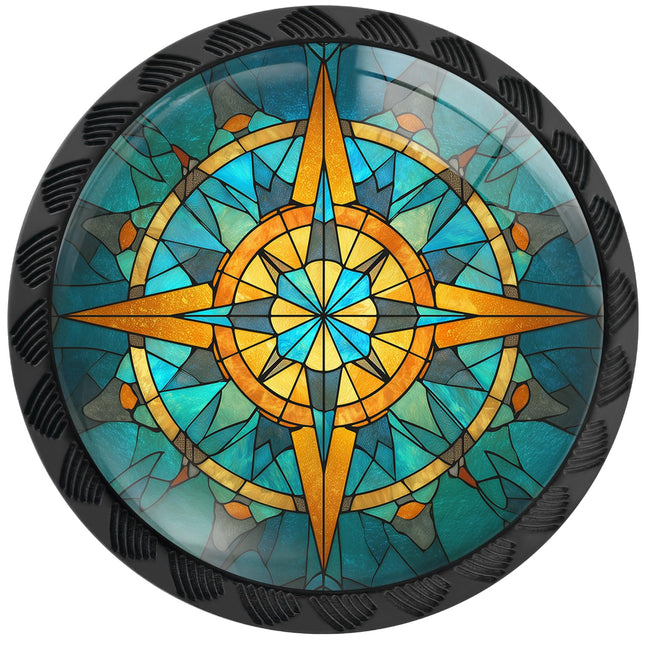 Artinhand 12 Pack Stained Glass Nautical Compass Cabinet Knobs for Kitchen