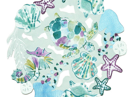Simhomsen Decorative Embroidered Ocean, Sea Life, Coastal or Beach Themed Round Table Doillies Placemats, Seashells and Starfish Print (Round 15 inches (Set of 4))