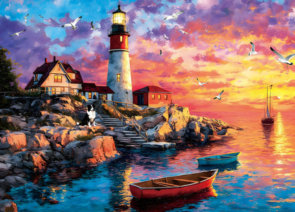 ZHISEOYI 500 Piece Jigsaw Puzzle for Adults, Lighthouse Sunset Ocean Scene with Dog and Seagull, Seascape Puzzle for Game Nights and Home Decor, 20.5 x 15 in