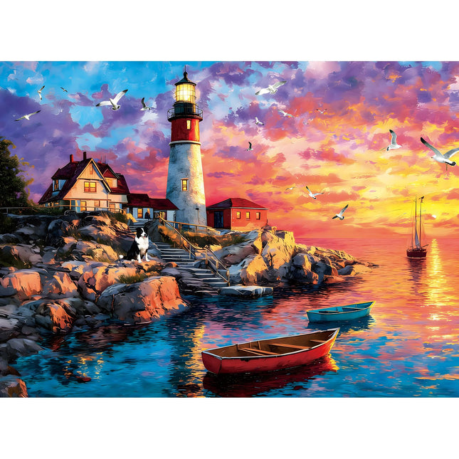 ZHISEOYI 500 Piece Jigsaw Puzzle for Adults, Lighthouse Sunset Ocean Scene with Dog and Seagull, Seascape Puzzle for Game Nights and Home Decor, 20.5 x 15 in