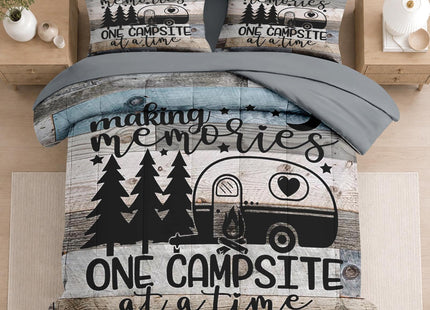 Zzzboro 7 Piece Comforter Set Queen Size,Camping Camper Rv Bedding Set with Fitted Sheet 2 Pillowcases & 2 Shams Forest Mountain Bed in a Bag for Kids and Adults