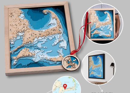 Personalized 3D Wood Map - Lake Depth Map Art - -Layer Handcraft Nautical Decor - Rustic Wall Art for Lake House, Cabin - Gifts for 5th Anniversary, Father’s Day, Christmas, Housewarming