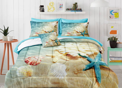 Bedbay Coastal Bedding Set Bed in a Bag Queen Beach Comforter Set 8 Pcs Turquoise Ocean Bed Set Lightweight Summer Comforter Queen Size Quilt Set Beach Room Decor for Teen Girls Women(Ocean,Queen)