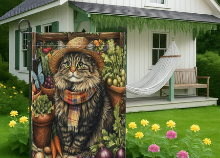 Spring Maine Coons Cat Gardening Garden Flags 12‘’x18’‘ Double Sided for Outside Decorative, Kitten Farmhouse Country Pattern FrontYard House Flag, Planting Outdoor Small Backyard Lawn Flag