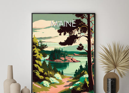 HomeArtPrint Maine Scenery Art Print, Maine Poster Wall art Decor, Maine State Map Travel Poster, Home Office Wall Decoration, Bedroom, Living Room Artwork. (Maine A, 11x14 inches (Unframed))