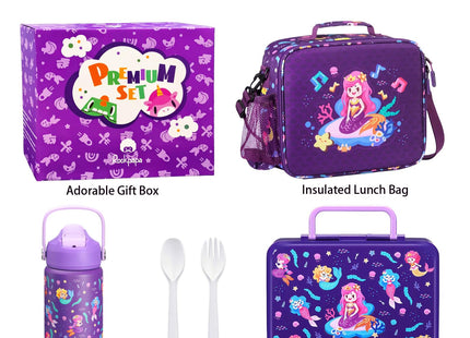 rockpapa Kids Bento Lunch Box Set with Insulated Water Bottle, Mermaid