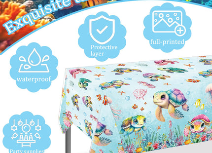 CANDY CHEF Sea Turtle Tablecloth 3 Pcs Ocean Turtle Birthday Party Supplies Plastic Disposable Turtle Theme Table Covers for Under The Sea Party Baby Shower Decorations