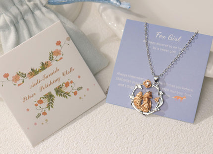 Fox Necklace for Women, Fox Gifts for Teens, Moon and Flower Design, Birthday, Graduation, Back to School, Easter Basket Stuffers (Fox Necklace-Round A)