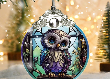 Jocidea Owl Christmas Ornaments - Stained Glass Holiday Decorations, Tree Ornaments, Xmas Gifts for Owl Lovers
