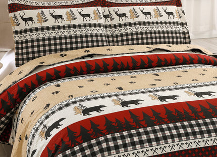 ARL HOME Rustic King Size Quilt Set - Red Buffalo Plaid Patchwork, Lightweight, Reversible Bedspread & Coverlet, Perfect for Lodge & Cabin Bedding