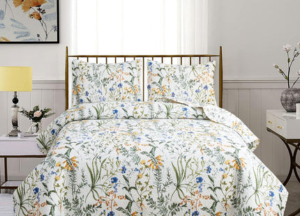 Jarson Country Floral Quilts Bedspreads King Size, 3Pcs Lightweight Spring Summer Quilt Set Botanical Flowers Coverlets Reverisible Rustic Lodge Bedding Pillow Shams