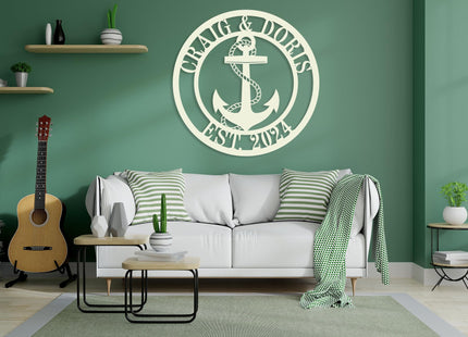 Personalized Anchor Metal Signs, Custom Anchor Nautical Name Sign, Monogram Large Metal Wall Decor, Last Name Sign, Present for Baba