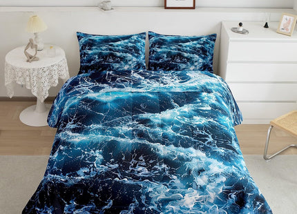 Erosebridal Blue Waves Comforter Set Ocean Sea Bedding Summer Theme Queen