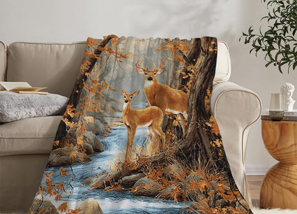 Fall Deer Blanket, Hunting Throw Blanket, Deer Gifts, Fall Forest Blankets, Deers Stuff Fleece Flannel Plush for Women Men Boys Girls Lovers Adults Soft Bedding for Sofa Bed Office Home Decor 40"X50"
