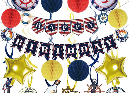 Nautical Party Decorations Cruise Nautical Birthday Decorations Cruise Boat Party Decor with Banner Balloons Hanging Swirls Honeycomb Balls