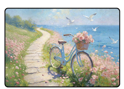 FUYEUN 2' x 3' Coastal Bike Area Rug: Pastoral Style Non-Slip Beach Path Carpet for Girls Bedroom Entryway Hallway Floor Mat Doormat, 23.6" x 35.4"