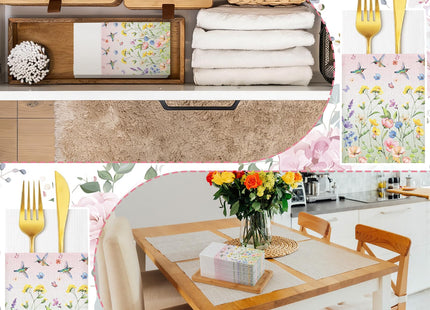 Potchen 100 Pcs Linen Feel Napkins Disposable, Hummingbird