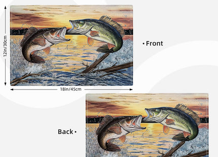 Bass Fish Placemats Set of 4, Farmhouse Lake Fishing Place Mats Table Mats for Kitchen Dining Room Restaurant 18"x12"