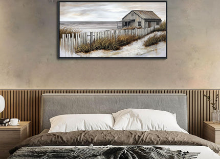 YDYSUNE Village Coastal Wall Art for Living Room - Retro Beach Fenced House Canvas Wall Decor for Home Artwork Painting Print for Bedroom Decoration Kitchen Office Hang a Picture Framed 20x40 Inches